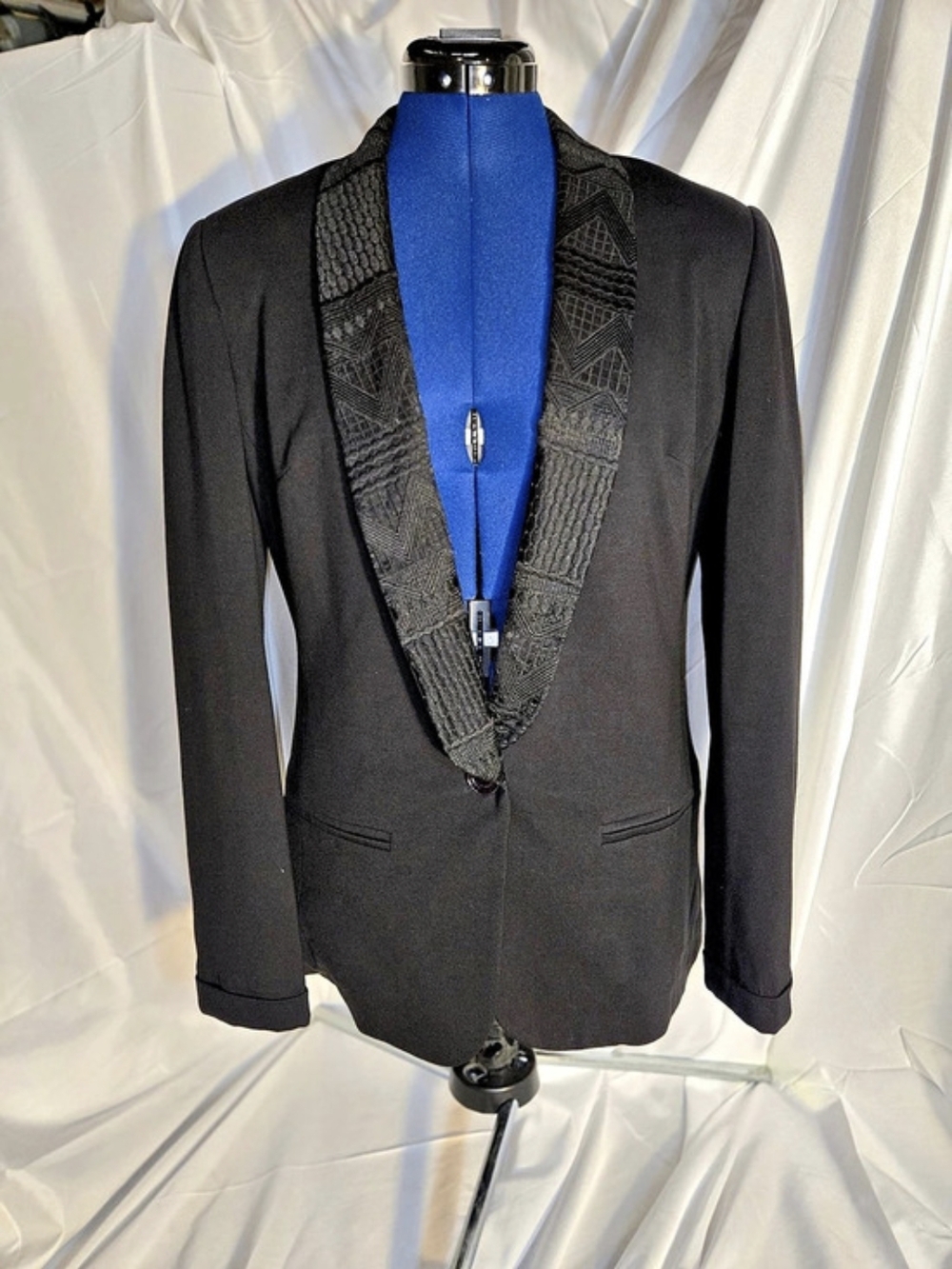 Trussardi Jeans Women' Black Geometric Lapel Blazer Size XXS Like New